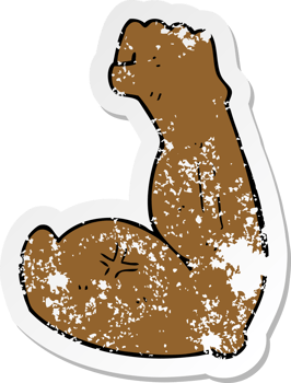 retro distressed sticker of a flexing strong arm cartoon png