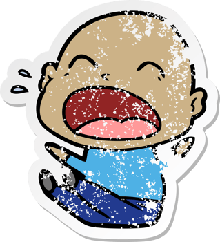 distressed sticker of a cartoon shouting bald man png
