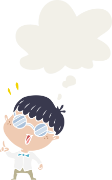 cartoon clever boy and thought bubble in retro style png
