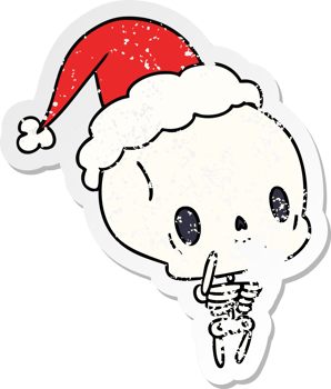 christmas distressed sticker cartoon of kawaii skeleton png