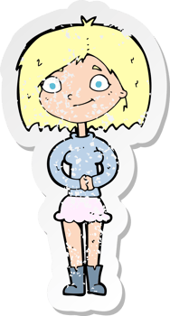 retro distressed sticker of a cartoon happy woman png