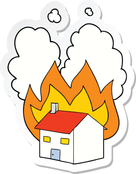 sticker of a cartoon burning house png