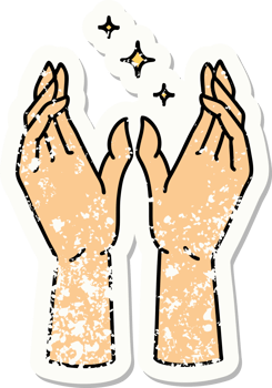 traditional distressed sticker tattoo of mystic hands png