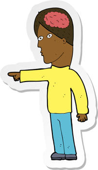 sticker of a cartoon clever man pointing png