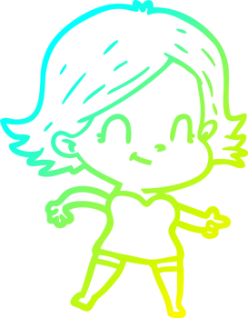 cold gradient line drawing of a cartoon friendly girl png