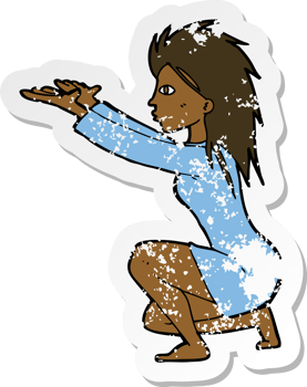 retro distressed sticker of a cartoon womn casting spel png
