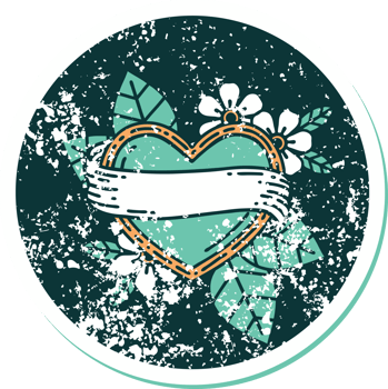 iconic distressed sticker tattoo style image of a heart and banner png