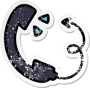distressed sticker of a cute cartoon telephone handset png