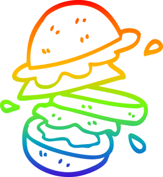 rainbow gradient line drawing of a cartoon burger png