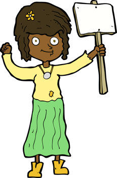 cartoon hippie girl with protest sign png