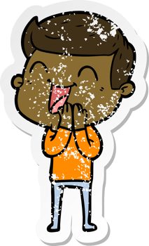 distressed sticker of a cartoon man laughing png