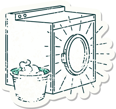 worn old sticker of a tattoo style washing machine png