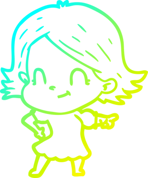 cold gradient line drawing of a cartoon friendly girl png