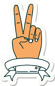 sticker of a peace two finger hand gesture with banner png