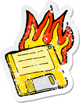 retro distressed sticker of a cartoon old computer disk png