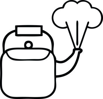 line drawing cartoon of a steaming kettle png