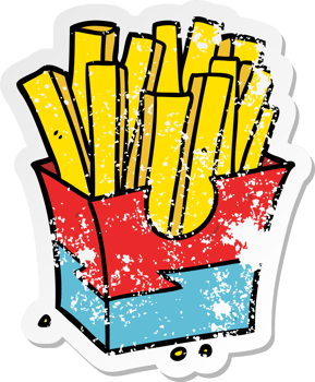 distressed sticker of a cartoon fries png