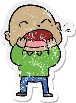 distressed sticker of a cartoon shouting bald man png