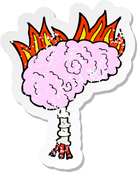 retro distressed sticker of a cartoon brain png
