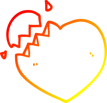 warm gradient line drawing of a cartoon broken heart png