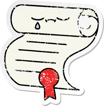 distressed sticker of a cute cartoon contract png