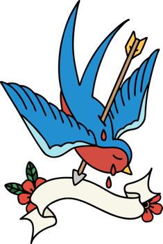 traditional tattoo with banner of a swallow crying png