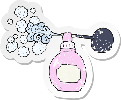 retro distressed sticker of a cartoon perfume bottle png