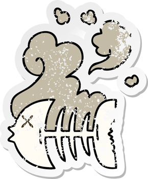 distressed sticker of a quirky hand drawn cartoon dead fish skeleton png
