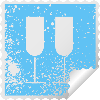 distressed square peeling sticker symbol of a champagne flutes png