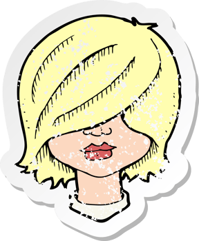 retro distressed sticker of a cartoon female face png