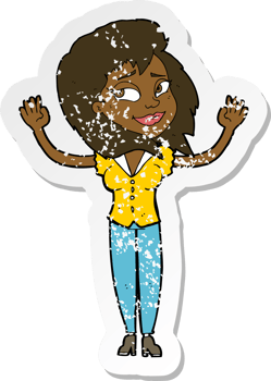 retro distressed sticker of a cartoon woman giving up png
