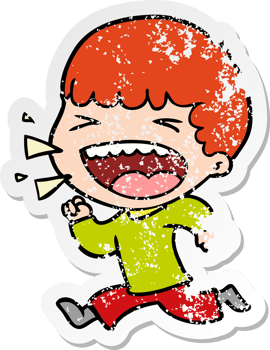 distressed sticker of a cartoon laughing man png
