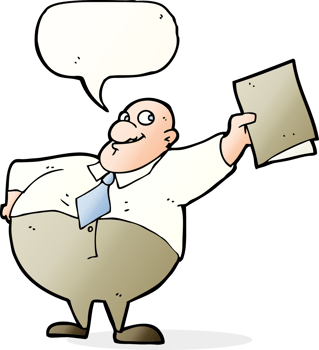 cartoon happy boss with file with speech bubble png