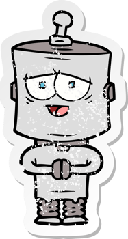 distressed sticker of a cartoon robot png