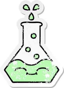 distressed sticker of a cute cartoon science beaker png
