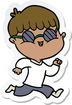 sticker of a cartoon boy wearing sunglasses and running png