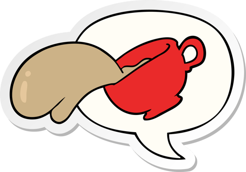 cartoon mug of coffee and speech bubble sticker png
