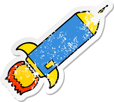 distressed sticker of a cartoon rocket png