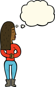 cartoon woman ignoring with thought bubble png
