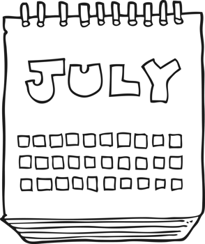 black and white cartoon calendar showing month of July png