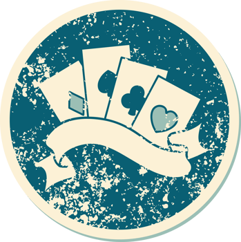 distressed sticker tattoo style icon of cards and banner png