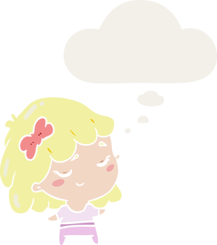 cartoon happy girl and thought bubble in retro style png