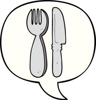 cartoon knife and fork and speech bubble png
