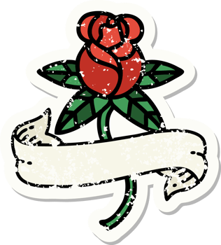 traditional distressed sticker tattoo of a rose and banner png