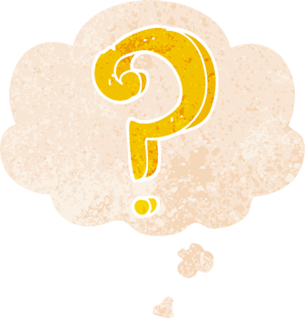 cartoon question mark and thought bubble in retro textured style png
