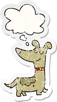 cartoon dog and thought bubble as a distressed worn sticker png