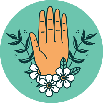 tattoo style icon of a hand and flower png
