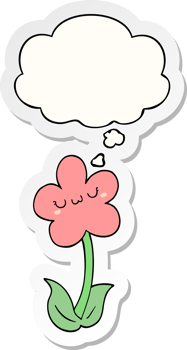 cartoon flower and thought bubble as a printed sticker png