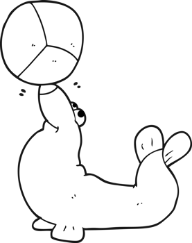 black and white cartoon seal balancing ball png