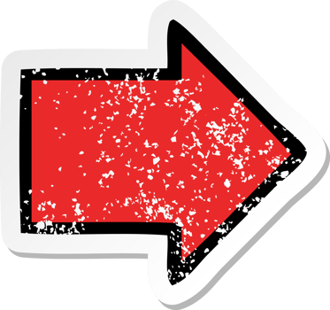 distressed sticker of a cute cartoon arrow symbol png